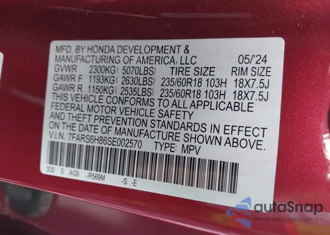 2025 Honda Cr-V Hybrid Sport-L from USA, damaged, VIN 7FARS6H86SE002570